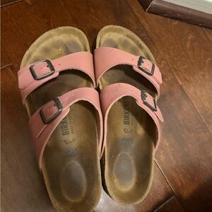 Birkenstock Arizona Pink Leather Double-Buckle Sandals